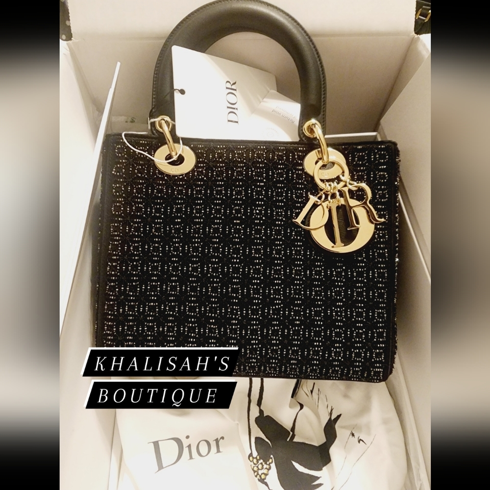 BNIB! Ultra Rare!!! AUTHENTIC CHRISTIAN DIOR MEDIUM LADY DIOR BAG - BLACK Beaded - Picture 5 of 17